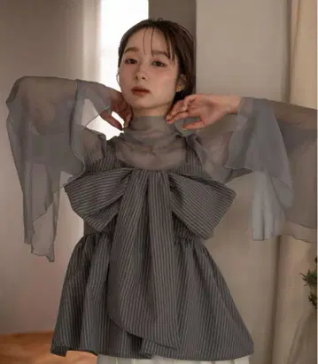 mideal 스트라이프 리본 상의