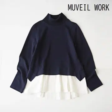 MUVEIL WORK 네이비 터틀넥 레이어드 니트