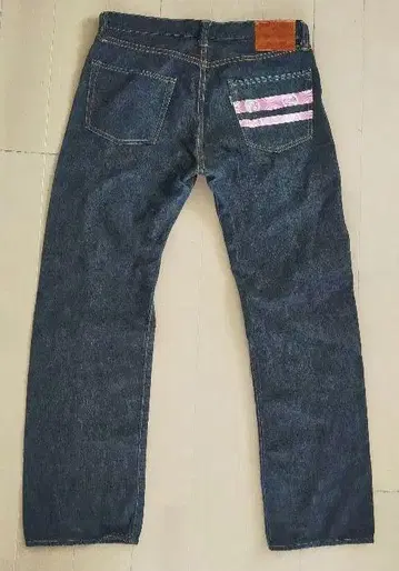 모모타로 진즈 스트레이트 데님 핑크 스티치 W30
