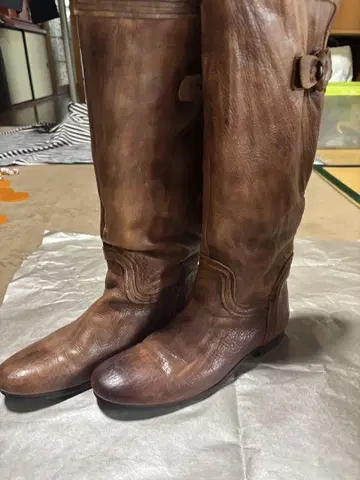 사바사바 웨스턴 부츠 천연 가죽 브라운 롱 부츠 23.5cm
