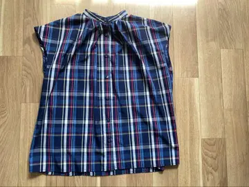 테치치 네이비 체크 무늬 반팔 셔츠