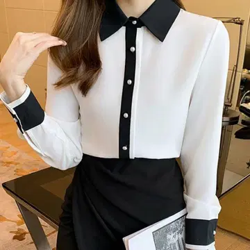 새상품 미사용 바이컬러 엘레강트 펄 버튼 긴팔 셔츠