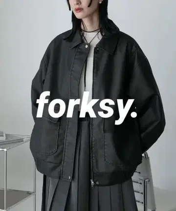[ forksy ] 빈티지 라이크 더블 지퍼 빅 블루종 블랙