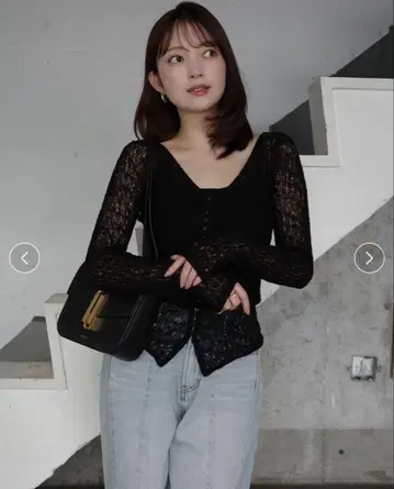 미사용 택 포함 anuans 울 레이스 니트탑 블랙