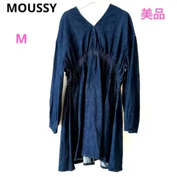 MOUSSY 데님 원피스 V넥 다크 네이비 M 면 100% 새상품급