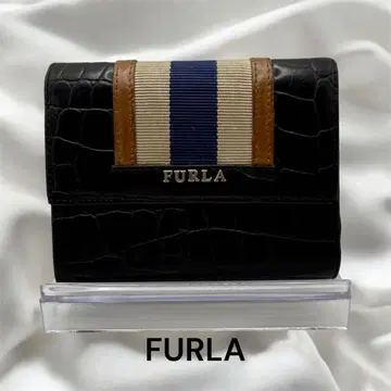 FURLA 훌라 접이식 지갑 블랙 악어 엠보싱 스트라이프 컴팩트