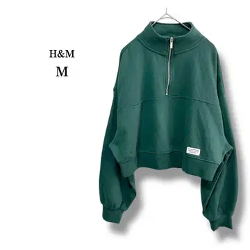 새상품급 [ H&M ] 하프 지퍼 맨투맨 풀오버 숏 기장 그린 M