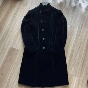 네이비 벨벳 롱 코트 버튼 포함