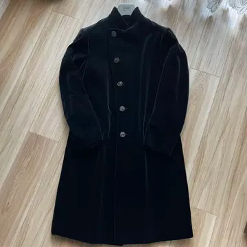 네이비 벨벳 롱 코트 버튼 포함