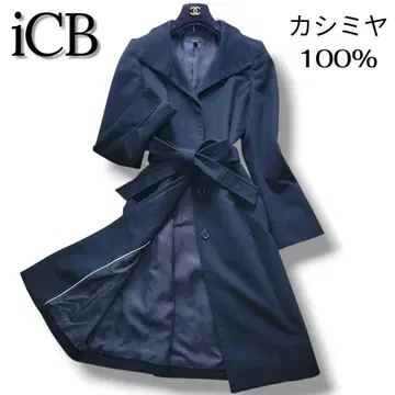 캐시미어 100% iCB 히요쿠 벨트 싱글 롱 코트 블랙