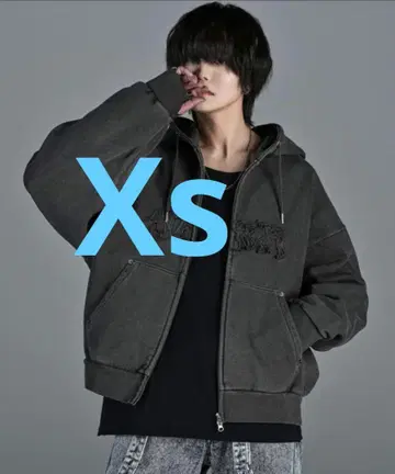 [ADRER] 헤비웨이트 로고 세미숏 빈티지 더블 지퍼 후드티