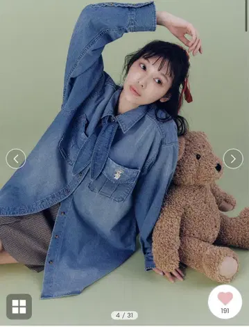 LILY BROWN Lily Bear 스카프 포함 오버 셔츠 데님