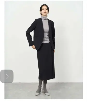 소주 스트레치 파인 노카라 자켓, 스커트 셋업 M