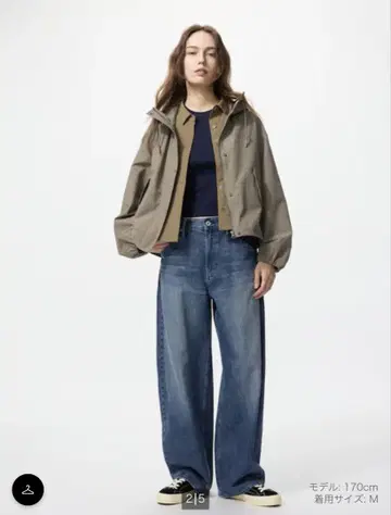 코튼 블렌드 숏 후드티 자켓 M 사이즈 카키