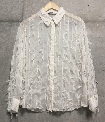 ZARA 프릴 장식 시어 긴팔 셔츠 블라우스 리본 XS