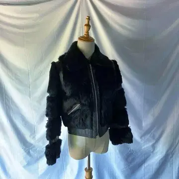 80s black leather fur boa jacket y2k
