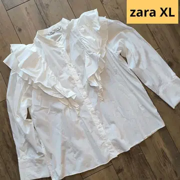 ZARA 프릴 장식 화이트 셔츠 XL 미사용 새상품 화이트 긴팔