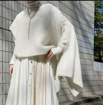 미사용 택 포함 Ameri 아메리 니트 숄 레이어드 판초 화이트