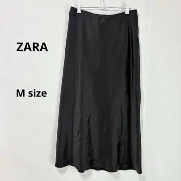 자라 ZARA 롱 스커트 M 블랙 새틴 허리밴딩 플레어