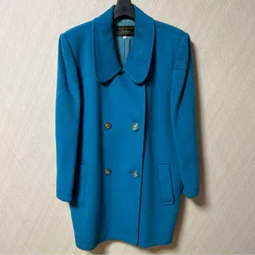 Leilian 파랑 울 더블 브레스트 피 코트 9호