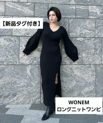 [ 새상품 ] WONEM 볼륨 슬리브 롱 니트 원피스