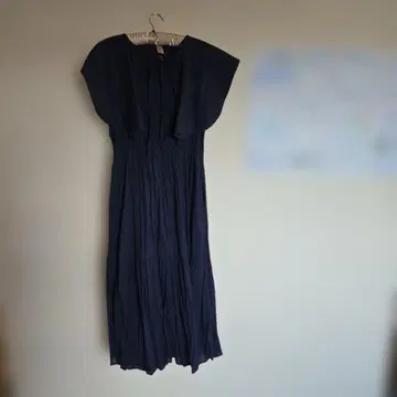 네이비 플레어 슬리브 롱 원피스 34