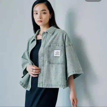 BIG 데님 5부 소매 숏 셔츠