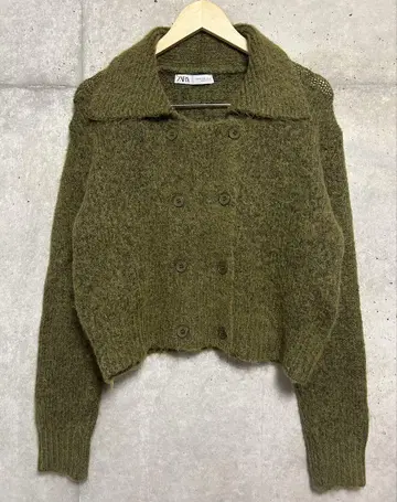 ZARA 니트 랩 가디건 더블 버튼 니트 그린 니트 S