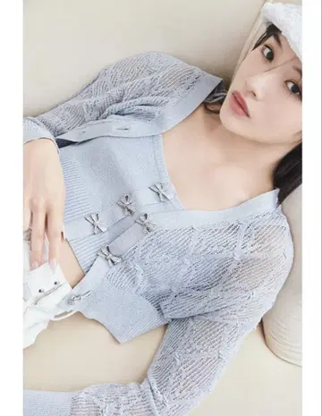 SNIDEL 리본 비쥬 시어 가디건 뷔스티에 세트
