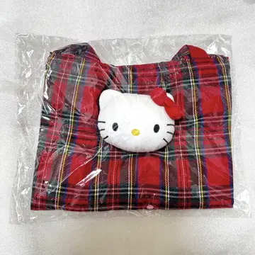 산리오 타탄 체크 토트백 키티 빨간색 미사용