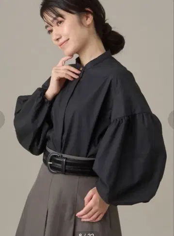 새상품 ANAYI 컴팩트 트윌 빅 퍼프 블라우스 36 블루 아나이