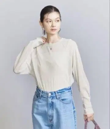 뷰티 앤 유스 폴리에스테르 튤 래글런 슬리브 풀오버
