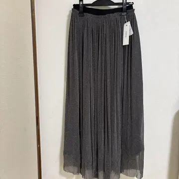 그레이 시스루 플리츠 스커트