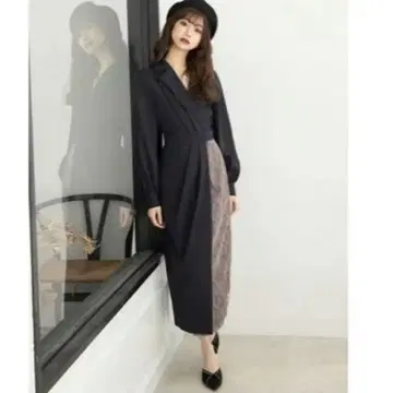 [ 무료배송 ] 테일러드 칼라 랩 원피스 네이비 에밀리아 위즈 M