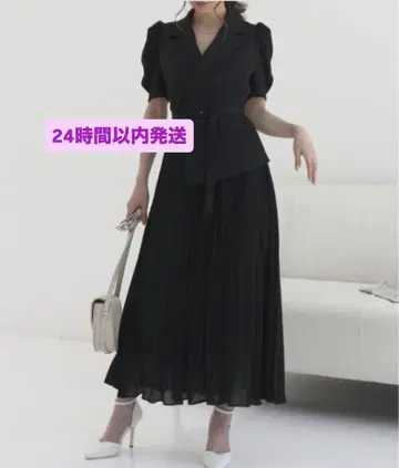 로얄 파티 플리츠 반팔 자켓 원피스