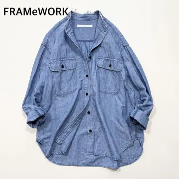 프레임워크 면린넨 샴브레이 워크 셔츠 색스 블루 최근 모델