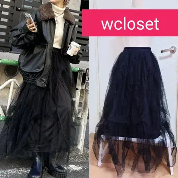 wcloset 튤 롱 스커트 블랙