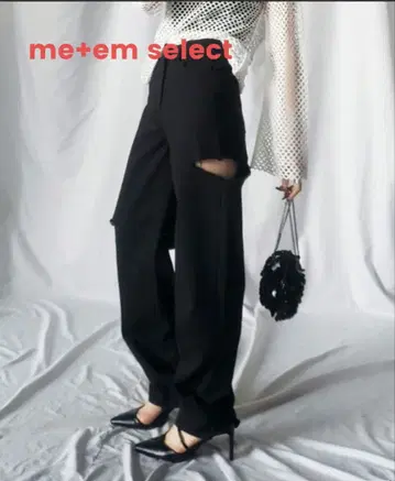 me+em select 미셀렉 데미지 블랙 스트레이트 팬츠