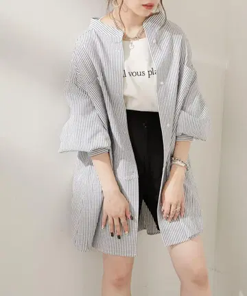 후스후 치코 스트라이프 블로킹 셔츠