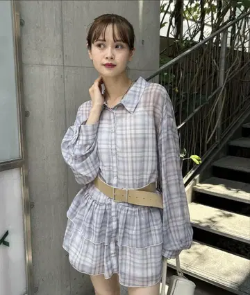 미스틱 시어 체크 티어드 셔츠