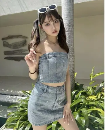 스터드 데님 베어탑 (아이스 블루)