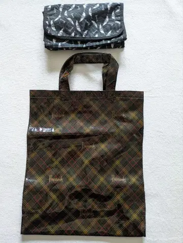 해롯 다크 브라운 체크 토트백 + 해롯 우산 패턴 파우치
