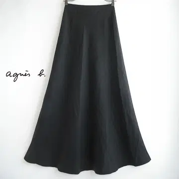 agnes b. 아그네스베 린넨 100% 롱 플레어 스커트 허리밴딩