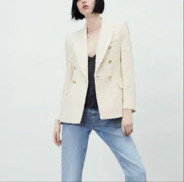 ZARA 텍스처 더블 브레스트 자켓 트위드 M
