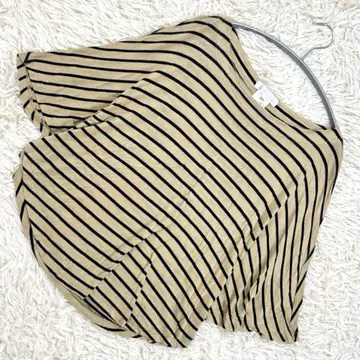 자유구 브라운 블랙 보더 무늬 티셔츠 돌먼 슬리브 M 사이즈