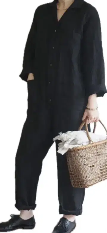 포그 리넨 워크 점프 수트 베크 블랙