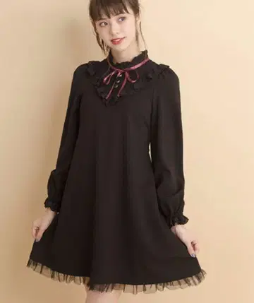 시크릿허니 레이스 긴팔 원피스 프릴 리본 가을 겨울