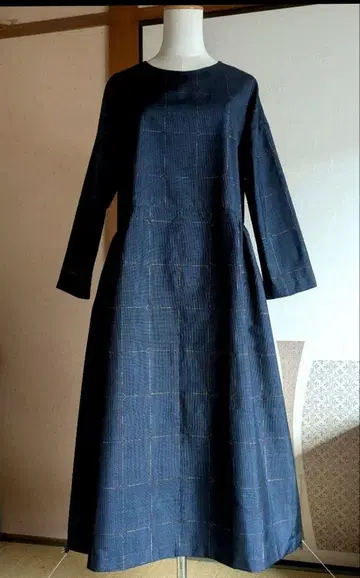 리메이크 원피스 다크 블루 A라인 오시마 명주