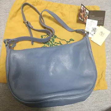 새상품 일비종떼 천연 가죽 레더 숄더백 초승달 블루 그레이 L