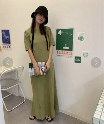 titivate 하프 슬리브 구축 원피스 M 올리브